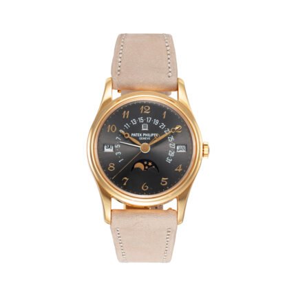 Patek Philippe Retrograde 5050J-023 Yellow Gold Perpetual Calendar Moon Phases 35mm Gray Sunburst Dial Ladies Watch - Luxury Souq
