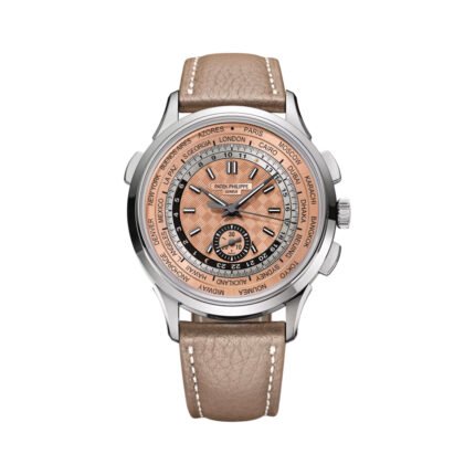 Patek Philippe World Time 5935A-001 Chronograph Stainless Steel Salmon Dial 41mm Men's Watch - Luxury Souq
