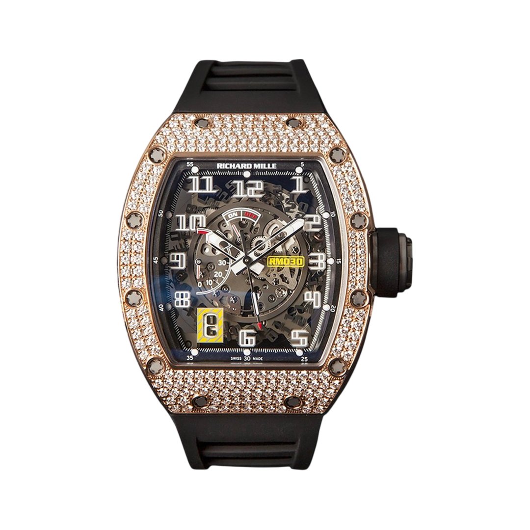 Richard Mille RM 030 AN TI Declutchable Rotor Rose Gold Diamond Bezel 42mm Skeleton Dial Men's Watch - Luxury Souq Richard Mille RM 030 AN TI Declutchable Rotor Rose Gold Diamond Bezel 42mm Skeleton Dial Men's Watch - Luxury Souq