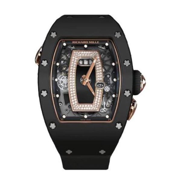 Richard Mille RM 037 RG Black Lip with Diamonds Black Ceramic Bezel 34.40mm 18K Rose Gold Case Black Rubber Straps Ladies Watch Richard Mille RM 037 RG Black Lip with Diamonds Black Ceramic Bezel 34.40mm 18K Rose Gold Case Black Rubber Straps Ladies Watch
