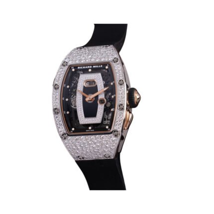 Richard Mille RM 037 WG Onyx and Diamond Dial 34.40mm 18k White Gold Black Rubber Straps Ladies Watch