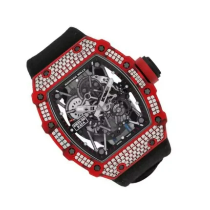 Richard Mille RM 35-02 Rafael Nadal Diamond Red Quartz TPT 49.94mm x 44.5 mm Red Rubber Straps Men's Watch