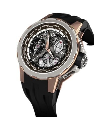 Richard Mille RM 58-01 Manual Winding Tourbillon Worldtimer Jean Todt 50mm Rose Gold Black Rubber Straps Men's Watch