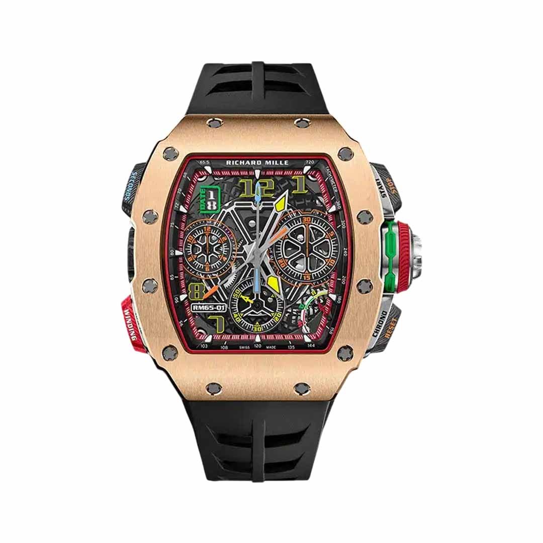 Richard Mille RM 65-01 CA RG Split Seconds Chronograph 18k Rose Gold & Carbon 50mm Men's Watch - Luxury Souq Richard Mille RM 65-01 CA RG Split Seconds Chronograph 18k Rose Gold & Carbon 50mm Men's Watch - Luxury Souq
