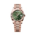 Rolex Day Date 228235 OGRP Olive Green Dial Bevelled Roman Numerals 40mm 18kt Rose Gold Jubilee Bracelet Men's Watch