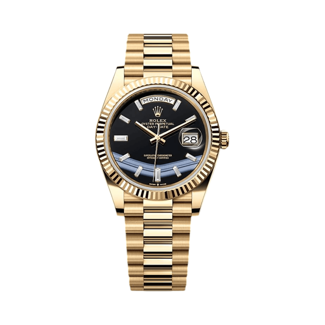 Rolex Day-Date 228238-0059 Yellow Gold Onyx Baguette... Rolex Day-Date 228238-0059 Yellow Gold Onyx Baguette...