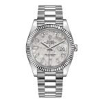 Rolex Day-Date 228239-0055 40Mm White Gold Fluted Bezel Meteorite Baguette Diamond Dial Men'S Watch - Luxury Souq