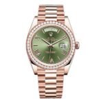 Rolex Day-Date 228345RBR OGRP Olive Green Roman Dial Diamond Bezel 40mm 18k Everose Gold Men's Watch