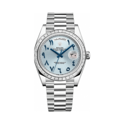 Rolex Day Date 22839TBR Automatic Diamond Bezel Arabic Numerals 40mm Ice Blue Dial Unisex Watch - Luxury Souq