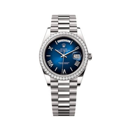 Rolex Day-Date 40 228349RBR-0045 White Gold Diamond-set Bezel President Bracelet 40mm Blue Ombré Dial Unisex Watch