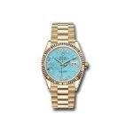 Rolex Oyster Perpetual Day-Date 128238-0071 Yellow Gold 36mm Turquoise Dial Ladies Watch - Luxury Souq