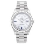 Rolex Oyster Perpetual Day-Date Ii 41Mm Silver Diamond Sapphire Baguette Men'S Watch - Luxury Souq
