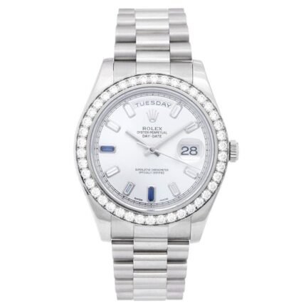 Rolex Oyster Perpetual Day-Date Ii 41Mm Silver Diamond Sapphire Baguette Men'S Watch - Luxury Souq